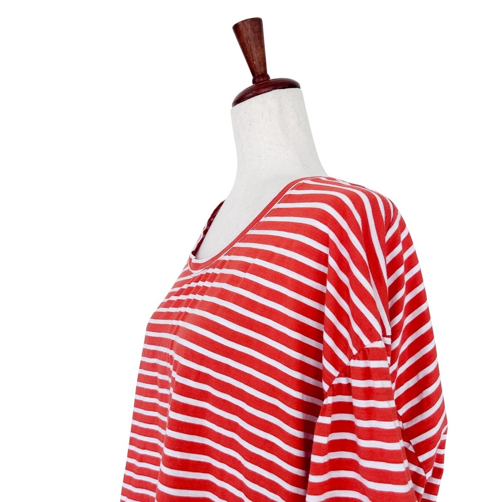 CABI Size Medium Poolside‎ Puff Sleeve Top Orange White Stripe #5984 Blouse - Picture 7 of 13